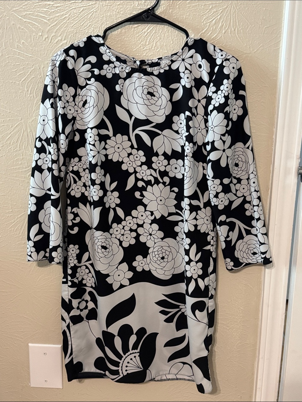 ASOS Black and White Floral Long Sleeve Dress